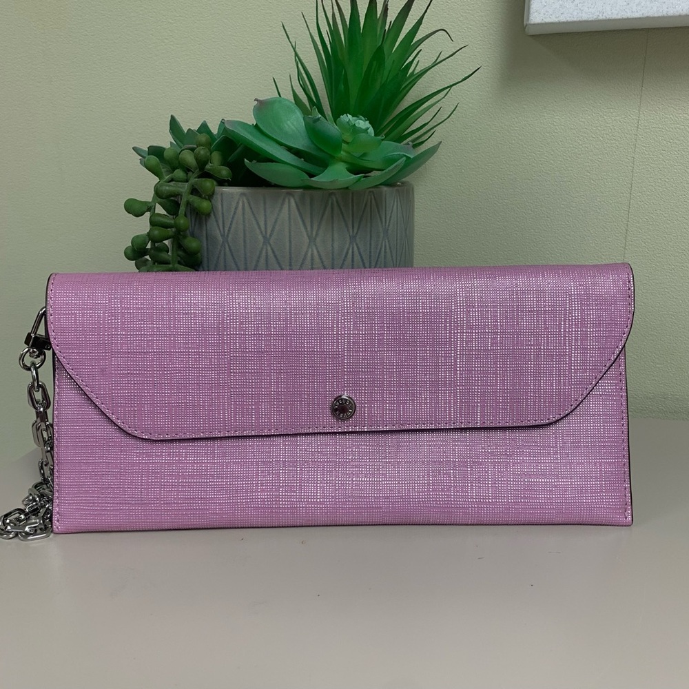 Henri Bendel Saffiano Leather Metallic Clutch